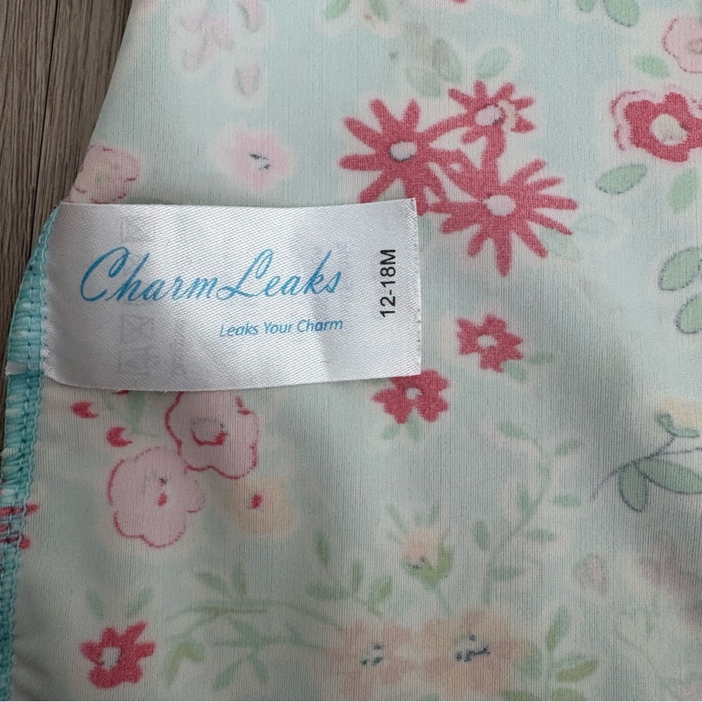 Charm Leaks Baby Swimsuit Romper Zipper 12-18 months Blue Floral Print UPF 50+ - Picture 8 of 16